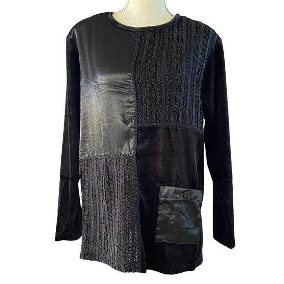 Vintage 80’s Patchwork Black Velvet Rafael Top M - Picture 1 of 7